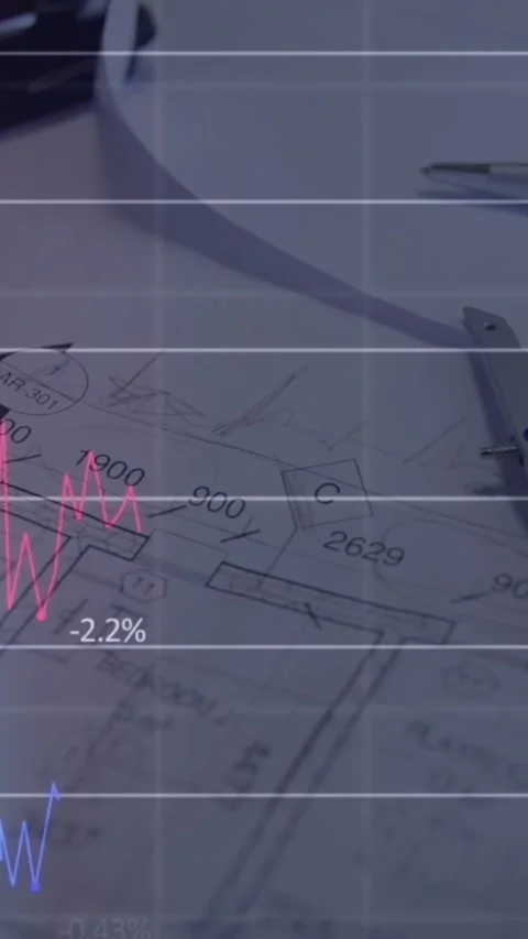 Animation of graphs over project and documents lying on desk Stock Footage 343127623