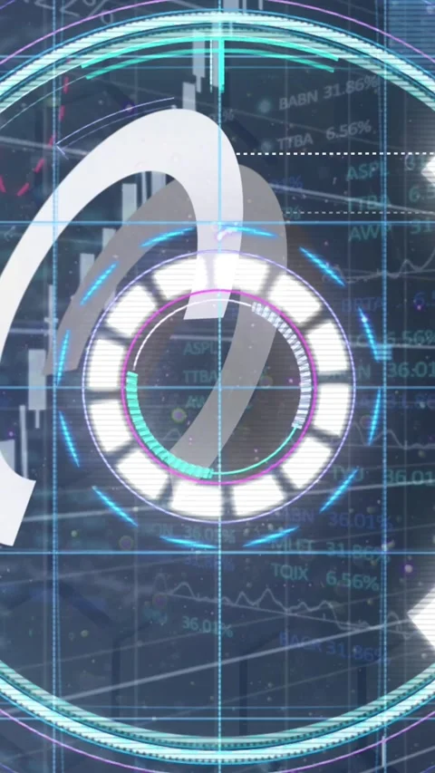 Animation of graphs, processing circle and glitch on digital screen Stock Footage 343919625