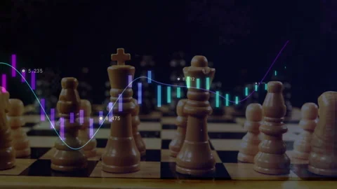 Animation of graphs processing data over chess game on black background Vídeo Stock 263918827