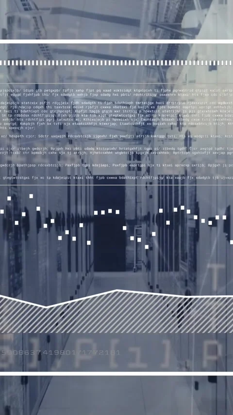 Animation of graphs in rectangle and computer language over server room Stock Footage 344403124