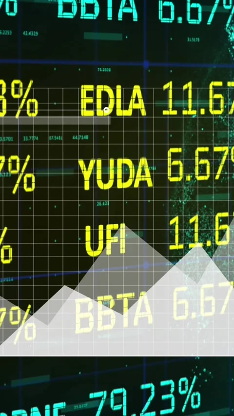 Animation of graphs, trading board, binary codes, programming language over Video stock 341956386