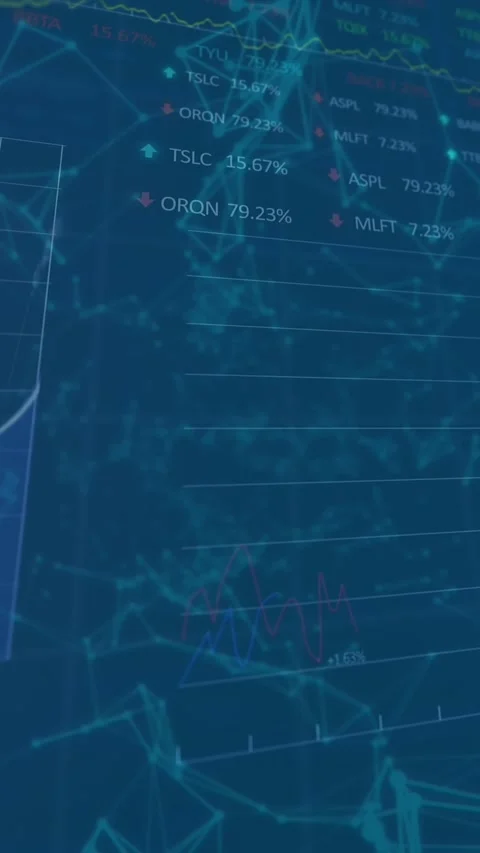 Animation of graphs, trading board over connected dots against abstract Stock Footage 344614387