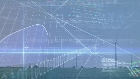 Animation of graphs, trading boards, binary codes, computer language over 動画素材 257088684