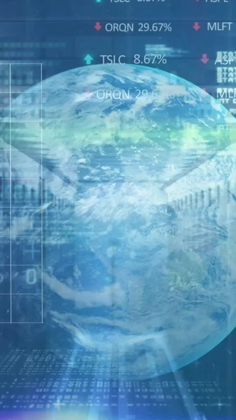 Animation of graphs, trading boards, binary codes, computer language and globe Stock Footage 321039334