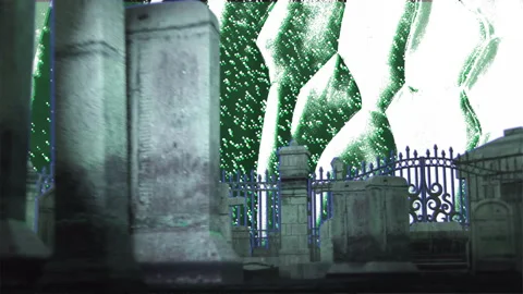 Animation of graveyard over flickering distressed background Vídeo Stock 307738099