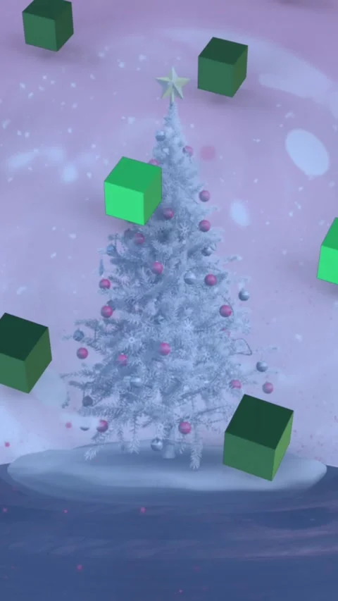 Animation of green 3d cube icons in seamless pattern over christmas tree icon in Stock Footage 319068676