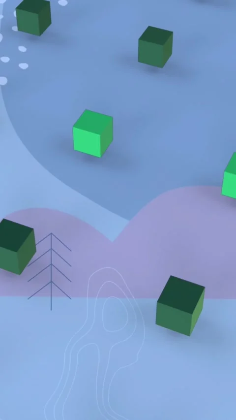 Animation of green 3d cube icons in seamless pattern over christmas tree icons Video stock 321852899