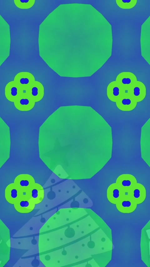 Animation of green abstract shapes in seamless pattern over christmas tree and Stock Footage 343867290