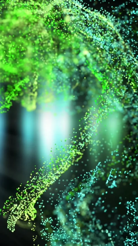 Animation of green and blue particles in white light beam and blue lights on Stock Footage 342225205