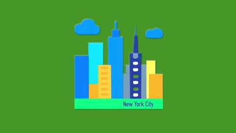 Animation on green background, appearance of New York icon with various bui.. Stock Footage 276313363