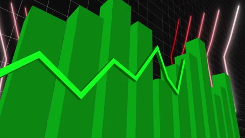 Animation of green bar graph with zigzag line showing fluctuating data trends Stock Footage 304843295