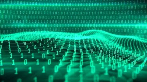 Animation of the green binary waves vs 0 1 digits Stock Footage 76392637