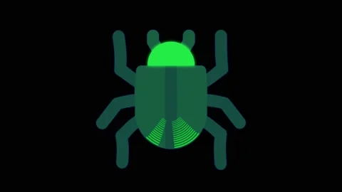 Animation green bug virus icon on black background. Stock Footage 214568296