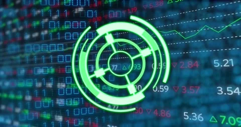 Animation of green circle with numbers over binary code 库存影片 202309461