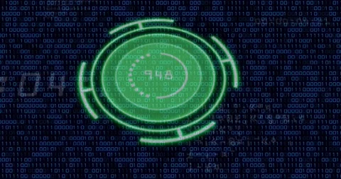 Animation of green circle with numbers over binary code Stock Footage 202309523