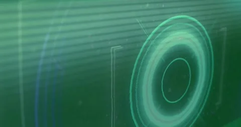 Animation of green circular scope on black screen with interference and flashes Stock Footage 325070433