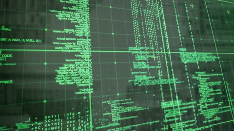 Animation of green digital code processing on dark grid background Stock Footage 304843637