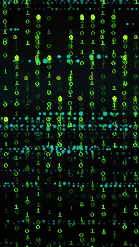Animation of green digital code raining down on black background resembling Video stock 319811777
