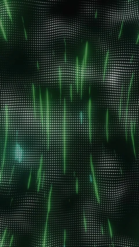 Animation of green digital lines and dots creating wave patterns on dark Stock Footage 344244677