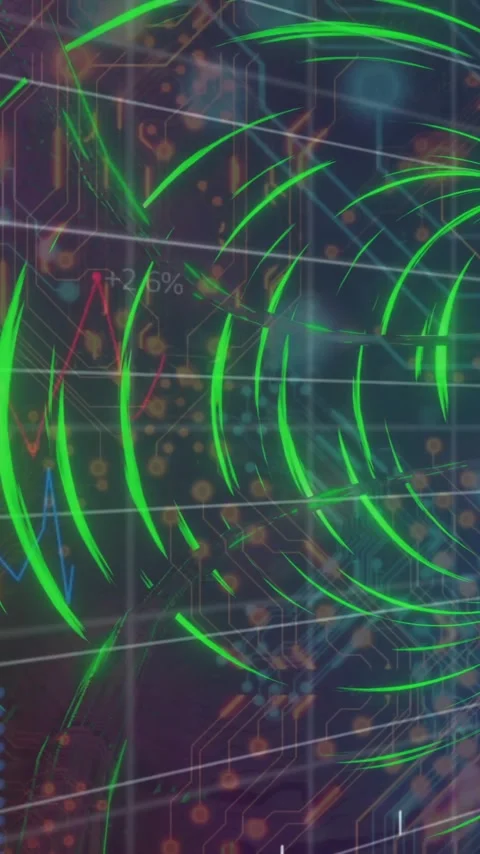 Animation of green digital waves and graphs overlaying complex data Stock Footage 319416185