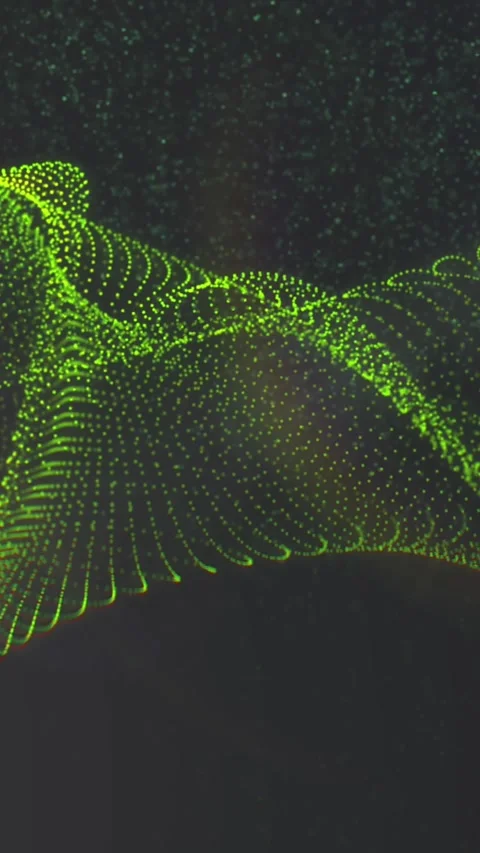 Animation of green dynamic wave of dots and lens flare moving against black Stock Footage 343504202