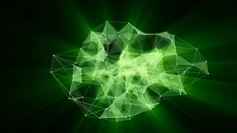 Animation of green glowing plexus network transforming to neon text "EOS" Stock Footage 104432293
