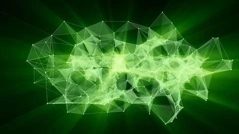 Animation of green glowing plexus network transforming to neon text "Tether" Stock Footage 104435002