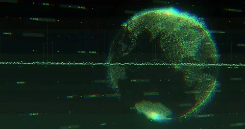 Animation of green graphs and globe rota... | Stock Video | Pond5
