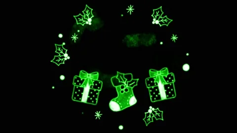 Animation green hand draw frame for Chrismas isolate with black background.  Stock Footage 166672543