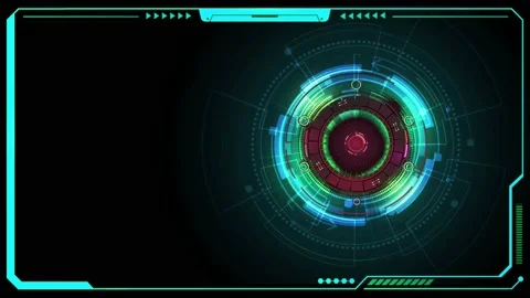 Animation green HUD digital frame with red light circle and space. Stock Footage 213885106