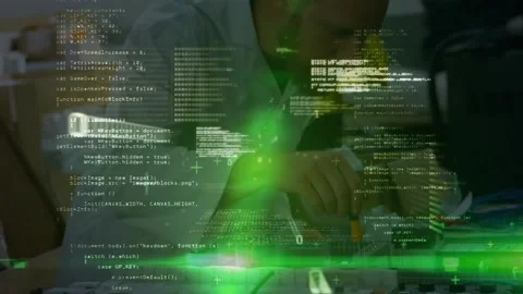 Animation of green light spot and data processing over caucasian male engineer Stock Footage 209232994