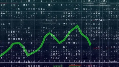 Animation of green line and binary coding data processing over dark background Stock Footage 328934230