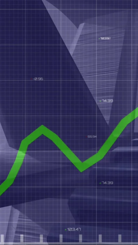 Animation of green line and data processing with cogs spinning on grid and Stockbeeldmateriaal 342097381