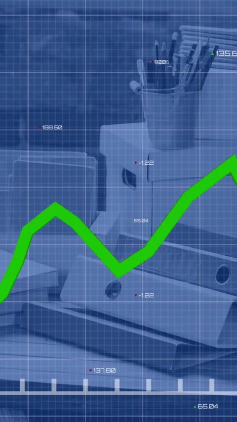 Animation of green line and data processing over desk with computer Stock Footage 344402767