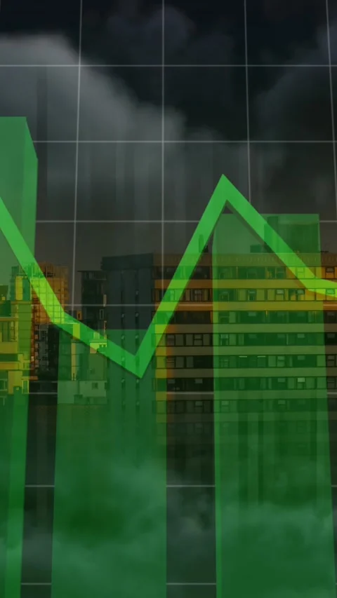 Animation of green line, statistics, financial data processing over cityscape Stock Footage 344782988