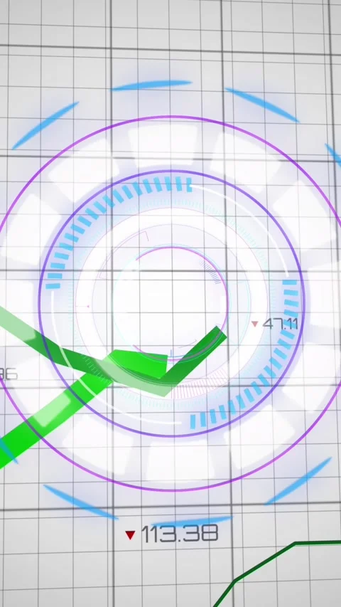 Animation of green lines, scope scanning and financial data processing Stock Footage 344244137