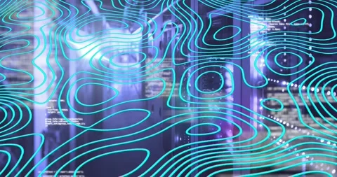 Animation of green map lines moving and data processing over computer servers Stock Footage 329033009