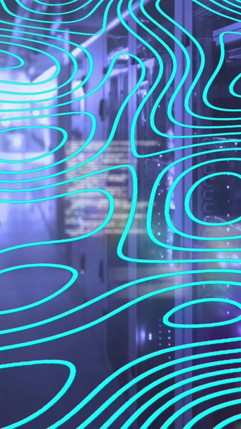 Animation of green map lines moving and data processing over computer servers Stock Footage 343867157