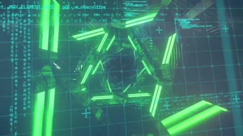Animation of green neon pattern and data processing Stock Footage 229813713
