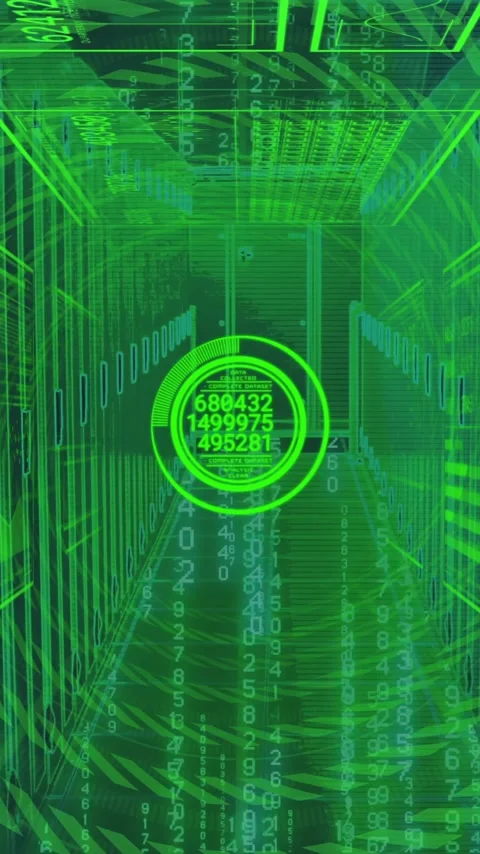 Animation of green numbers and graphs in futuristic virtual tunnel interface 動画素材 319617814