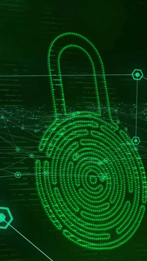 Animation of green online security padlock over network of connections on green Stock Footage 343079393