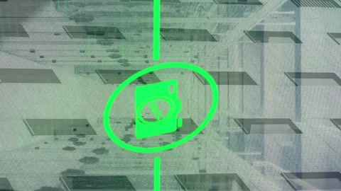 Animation of green open lock, camera, light bulb icons on digital interface Video stock 313094912