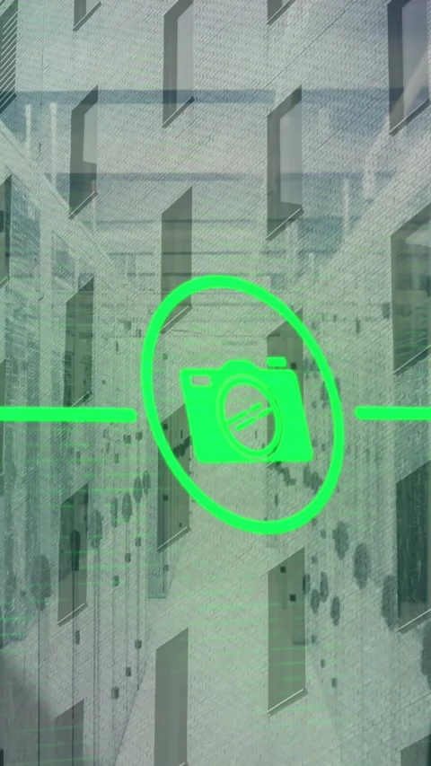 Animation of green open lock, camera, light bulb icons on digital interface Video stock 322561037