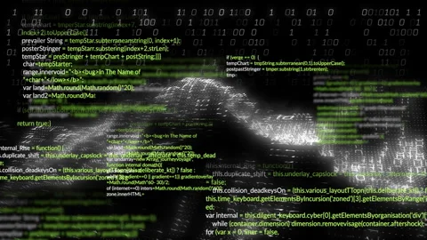 Animation of green text and binary code overlaying abstract digital landscape Stock Footage 304854411