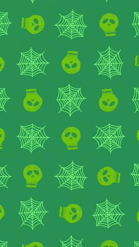 Animation of green texture with moving spiders web and skulls Stock Footage 342136829