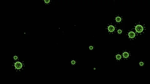 Animation of green Virus cells floating on black background. Video stock 142969729