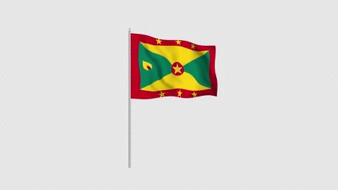 Animation of the Grenada flag fluttering on a flagpole against a transparen.. Stock Footage 346410183