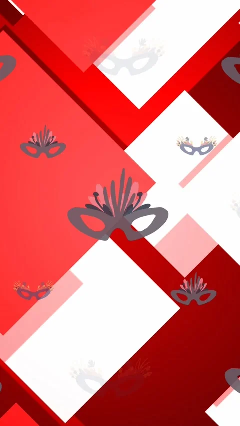 Animation of grey masquerade masks on red and white abstract background Stock Footage 342225489