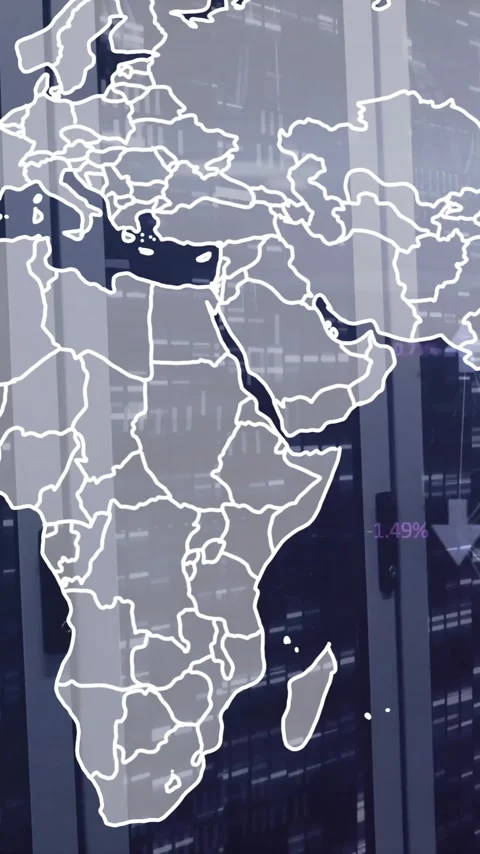 Animation of grey world map over flashing computer servers in server room Stock Footage 320662847