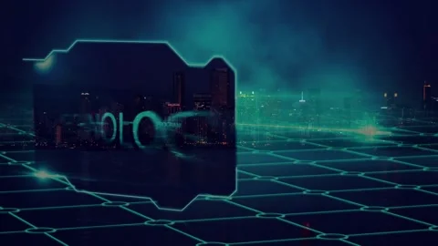 Animation of grid and program text over data processing and human representation Stock Footage 325962325